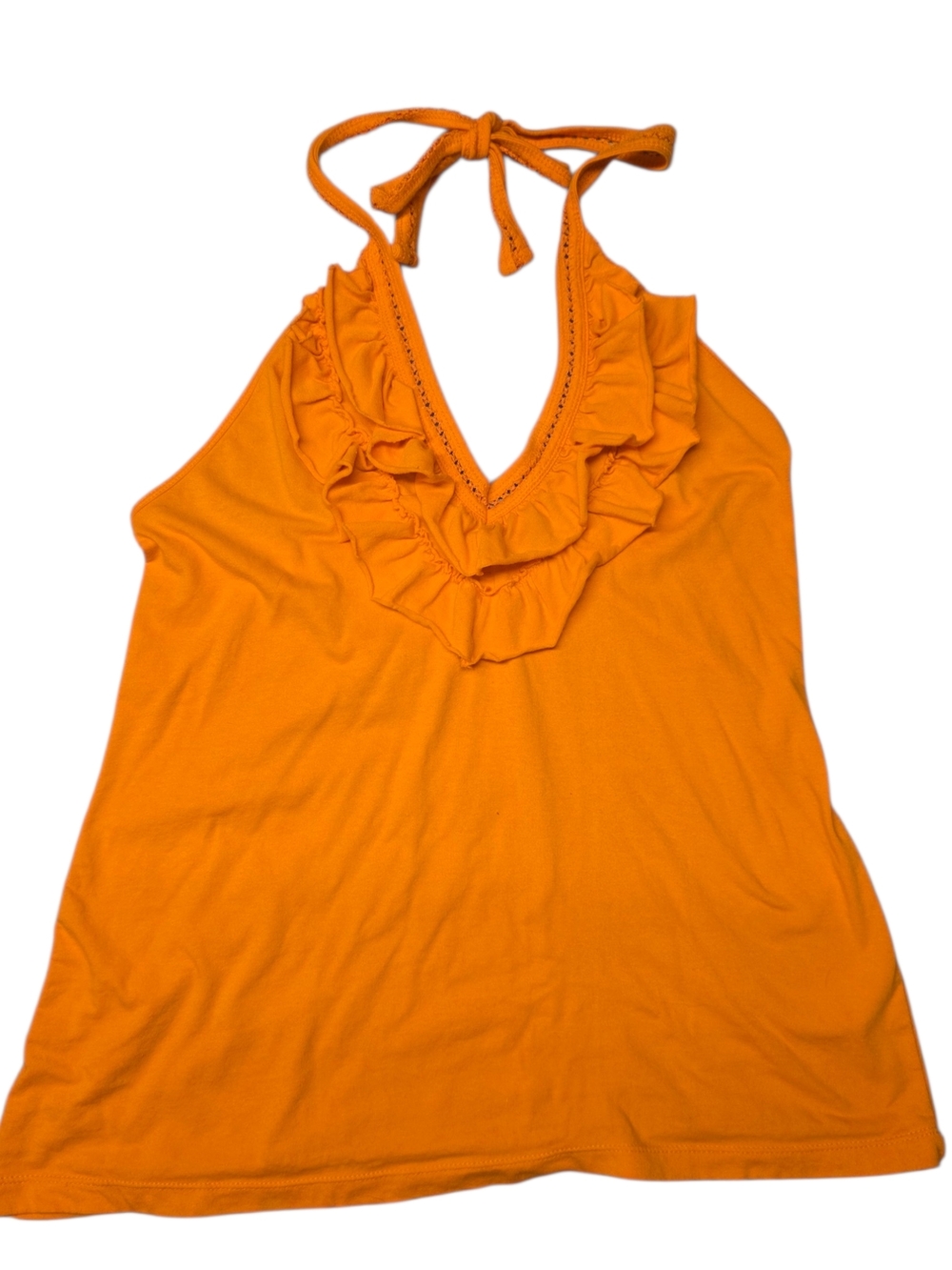 Orange Ruffle Tie Halter Top Large